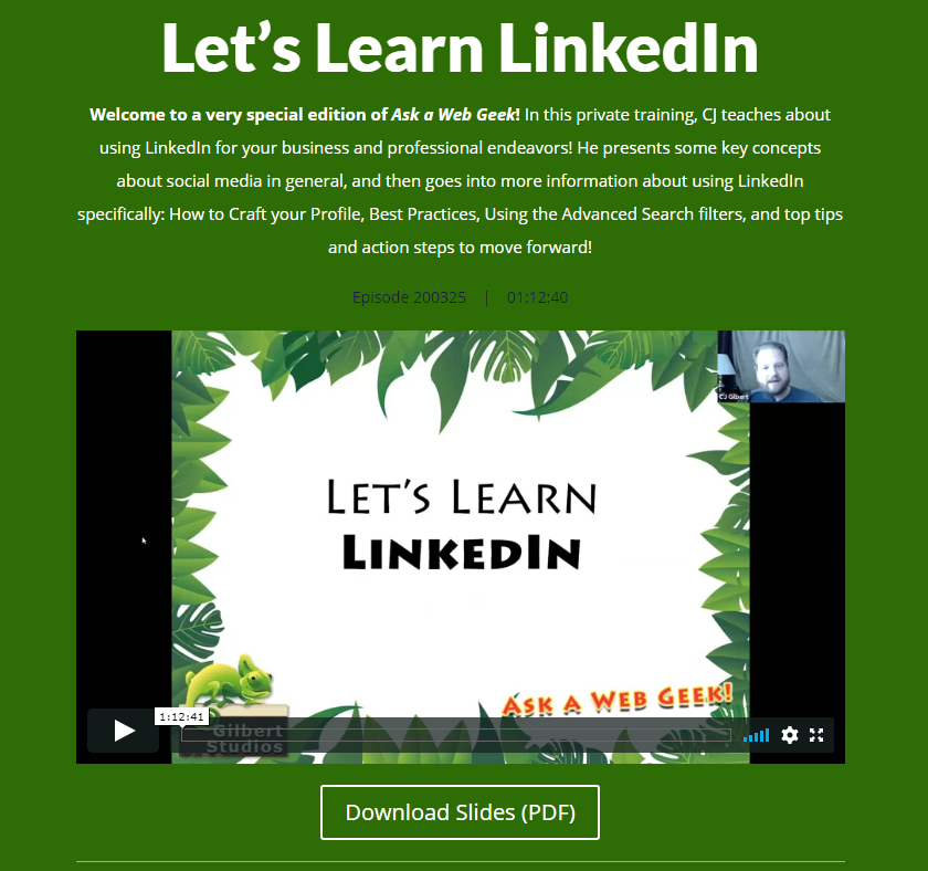 Let's Learn LinkedIn - CJ's Free OnDemand Social Media Training Video